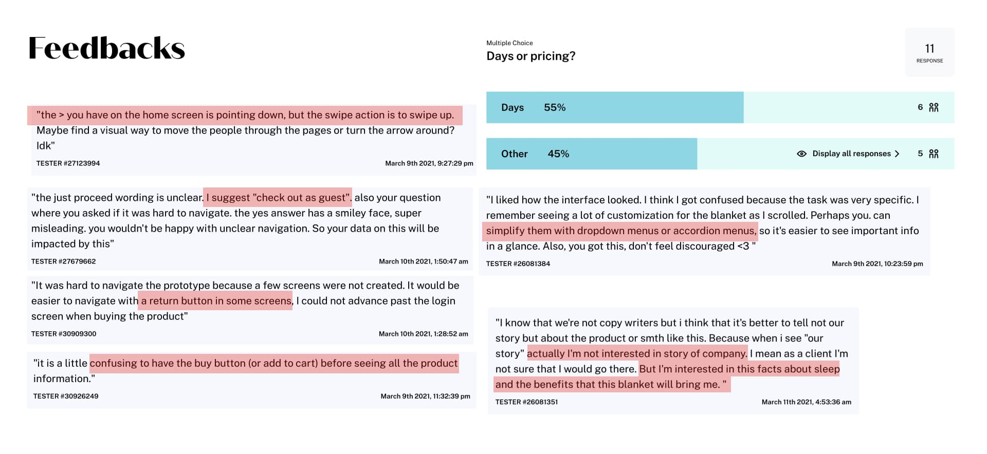 User testing notes — round one